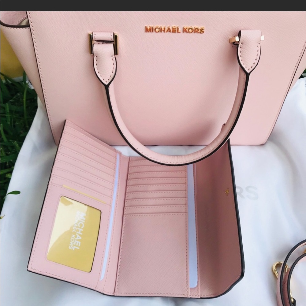 Michael Kors Selma Saffiano Leather Top Zip Satchel Bag (Blossom) and wallet - Picture 3 of 7